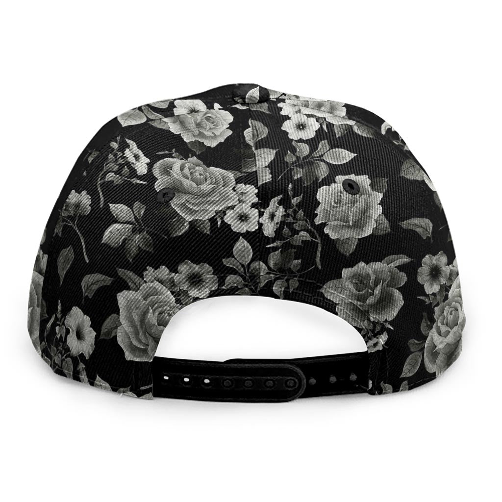 Monochrome Rose Floral Pattern Print Snapback Cap