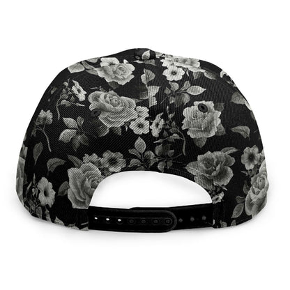 Monochrome Rose Floral Pattern Print Snapback Cap