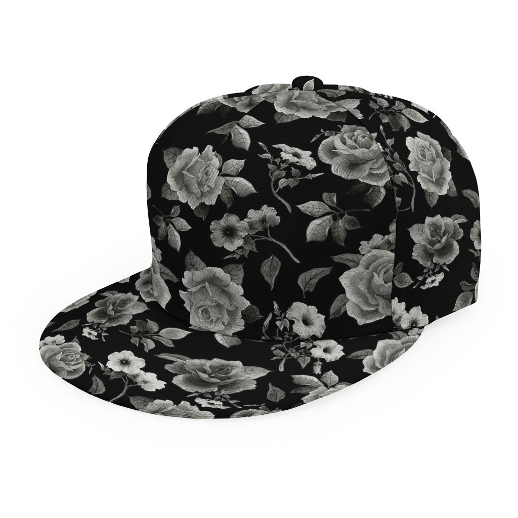 Monochrome Rose Floral Pattern Print Snapback Cap