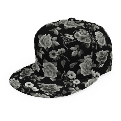 Monochrome Rose Floral Pattern Print Snapback Cap