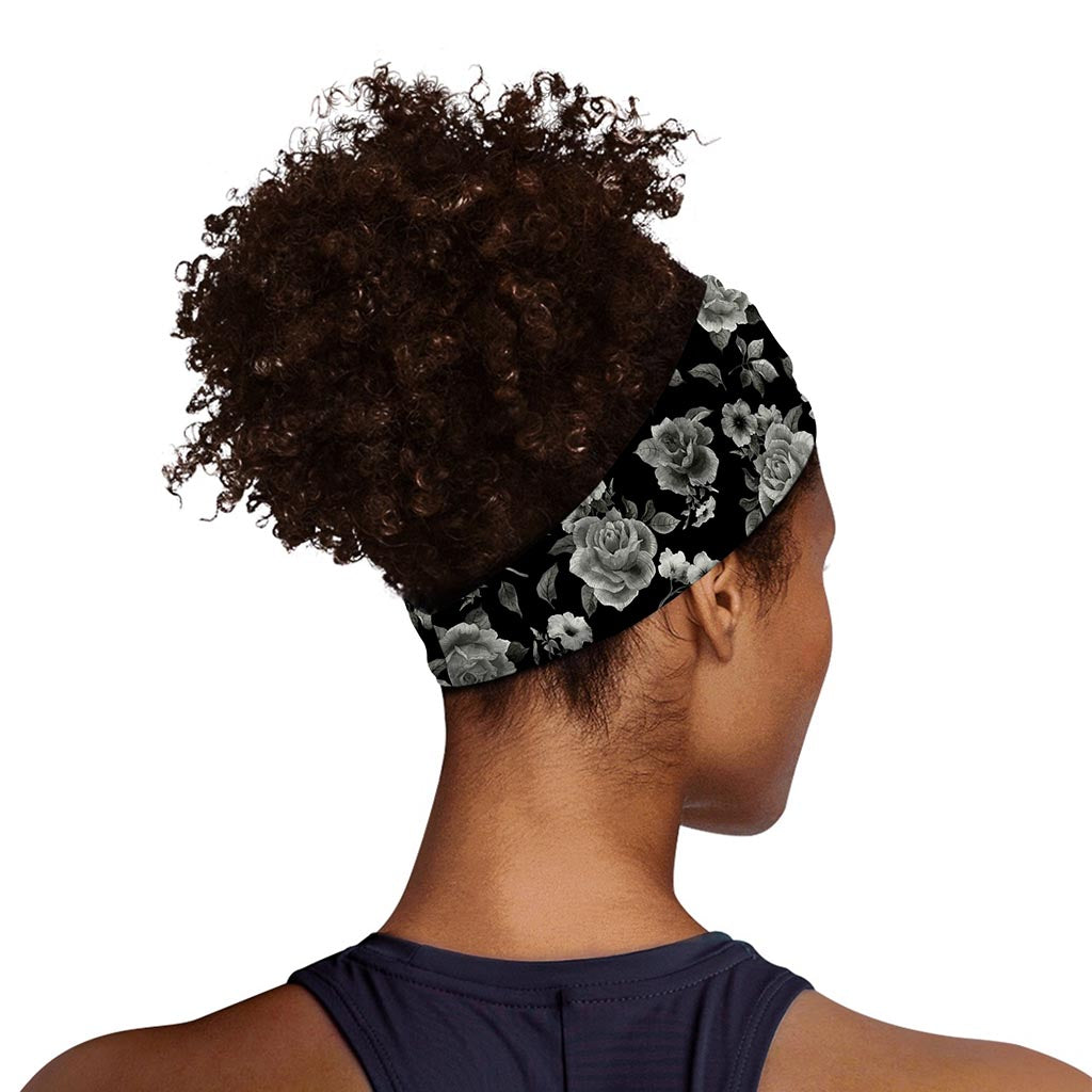 Monochrome Rose Floral Pattern Print Sports Headband