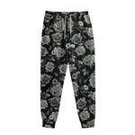 Monochrome Rose Floral Pattern Print Sweatpants