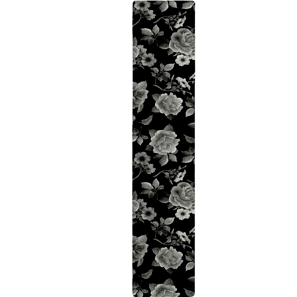 Monochrome Rose Floral Pattern Print Table Runner