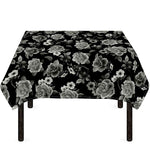 Monochrome Rose Floral Pattern Print Tablecloth