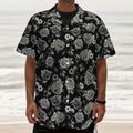 Monochrome Rose Floral Pattern Print Textured Short Sleeve Shirt