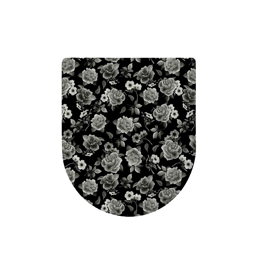 Monochrome Rose Floral Pattern Print Toilet Lid Cover