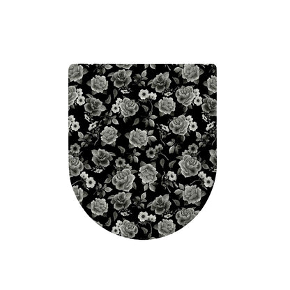 Monochrome Rose Floral Pattern Print Toilet Lid Cover