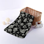 Monochrome Rose Floral Pattern Print Towel