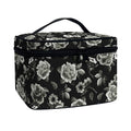 Monochrome Rose Floral Pattern Print Travel Makeup Bag