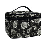 Monochrome Rose Floral Pattern Print Travel Makeup Bag