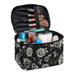 Monochrome Rose Floral Pattern Print Travel Makeup Bag