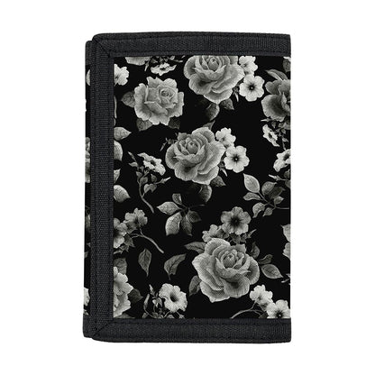 Monochrome Rose Floral Pattern Print Trifold Wallet