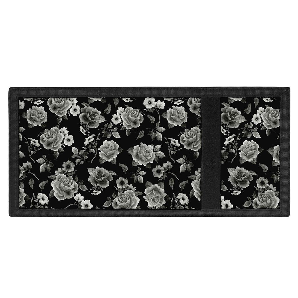 Monochrome Rose Floral Pattern Print Trifold Wallet