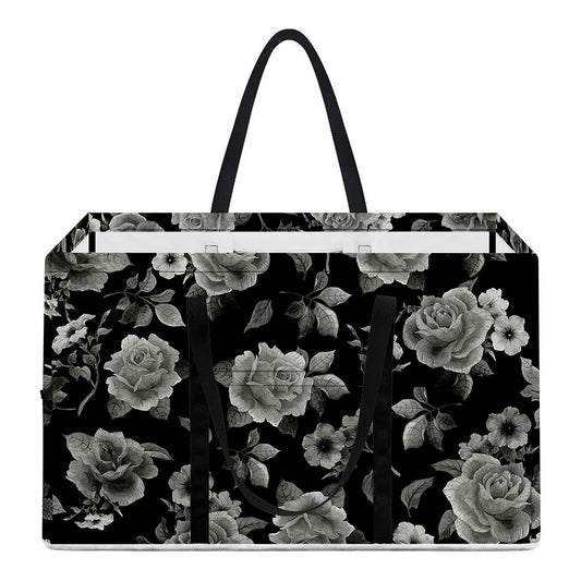 Monochrome Rose Floral Pattern Print Utility Tote Bag
