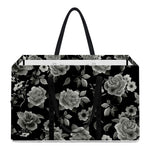 Monochrome Rose Floral Pattern Print Utility Tote Bag