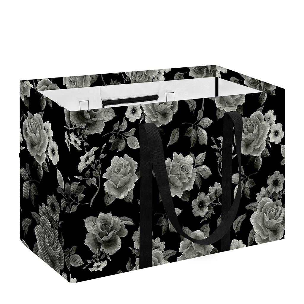 Monochrome Rose Floral Pattern Print Utility Tote Bag