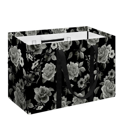 Monochrome Rose Floral Pattern Print Utility Tote Bag