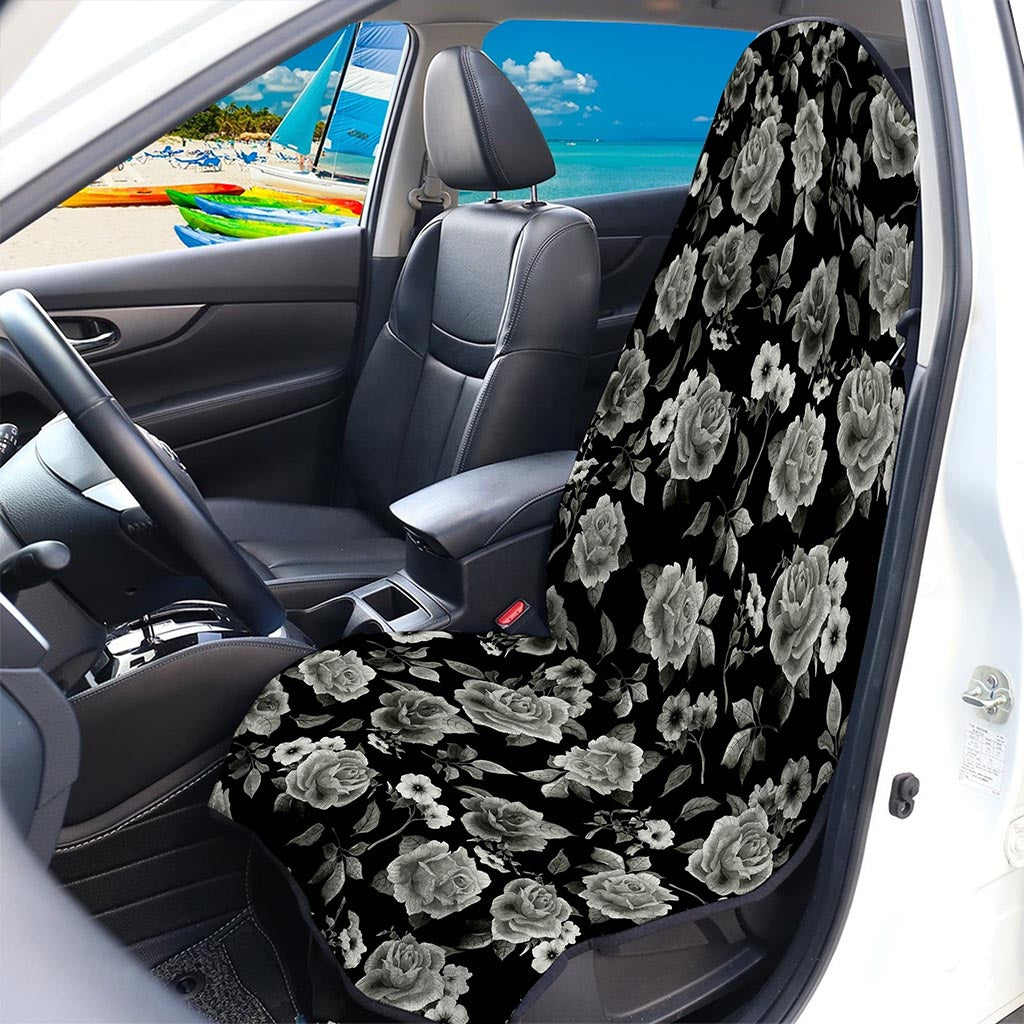 Monochrome Rose Floral Pattern Print Waterproof Car Seat Cover