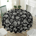 Monochrome Rose Floral Pattern Print Waterproof Round Tablecloth