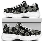 Monochrome Rose Floral Pattern Print White Chunky Shoes