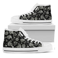 Monochrome Rose Floral Pattern Print White High Top Sneakers
