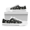 Monochrome Rose Floral Pattern Print White Low Top Sneakers