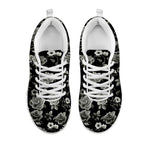 Monochrome Rose Floral Pattern Print White Running Shoes