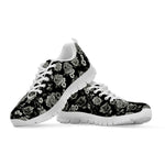 Monochrome Rose Floral Pattern Print White Running Shoes