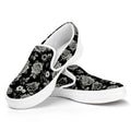 Monochrome Rose Floral Pattern Print White Slip On Sneakers
