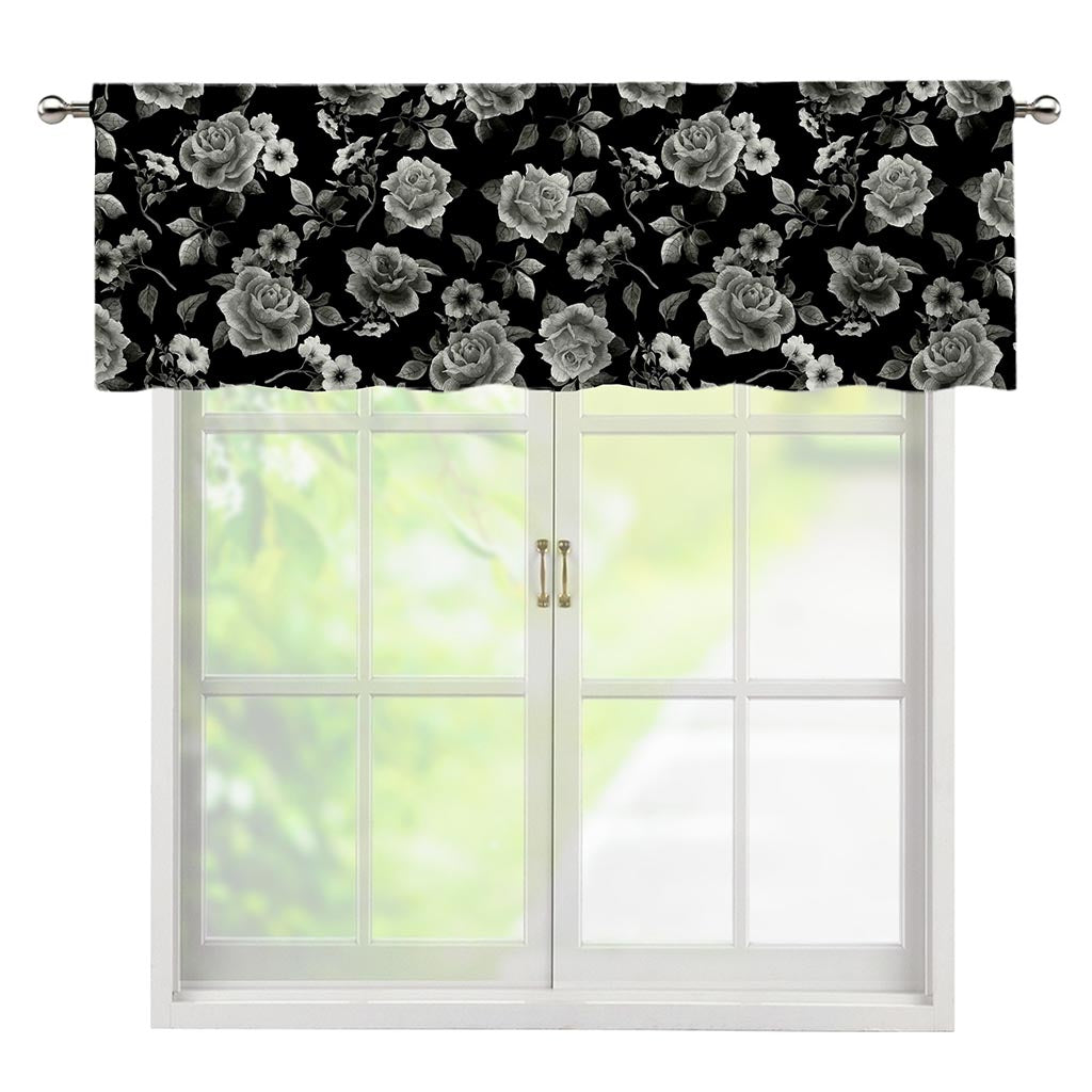 Monochrome Rose Floral Pattern Print Window Valance