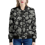 Monochrome Rose Floral Pattern Print Women's Bomber Jacket
