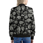 Monochrome Rose Floral Pattern Print Women's Bomber Jacket