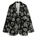 Monochrome Rose Floral Pattern Print Women's Cotton Blazer
