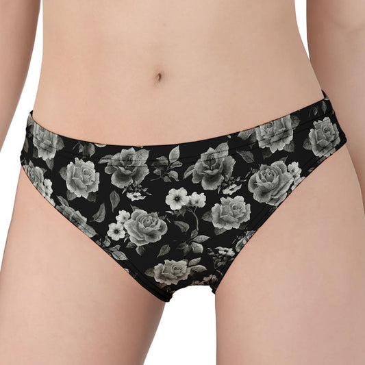 Monochrome Rose Floral Pattern Print Women's Panties