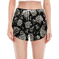 Monochrome Rose Floral Pattern Print Women's Split Running Shorts