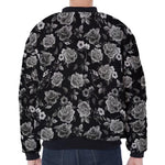 Monochrome Rose Floral Pattern Print Zip Sleeve Bomber Jacket