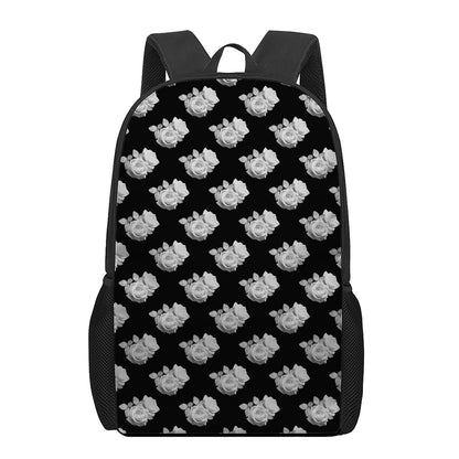 Monochrome Rose Pattern Print 17 Inch Backpack