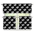 Monochrome Rose Pattern Print 3 Piece Kitchen Curtains