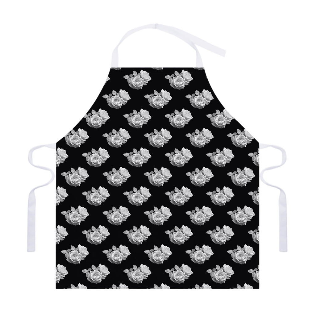 Monochrome Rose Pattern Print Adjustable Apron