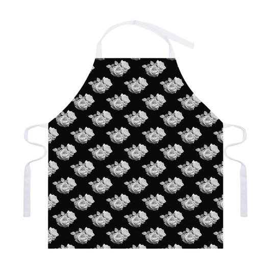 Monochrome Rose Pattern Print Adjustable Apron