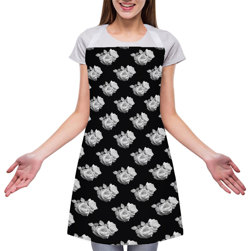Monochrome Rose Pattern Print Adjustable Apron