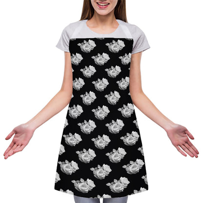 Monochrome Rose Pattern Print Adjustable Apron