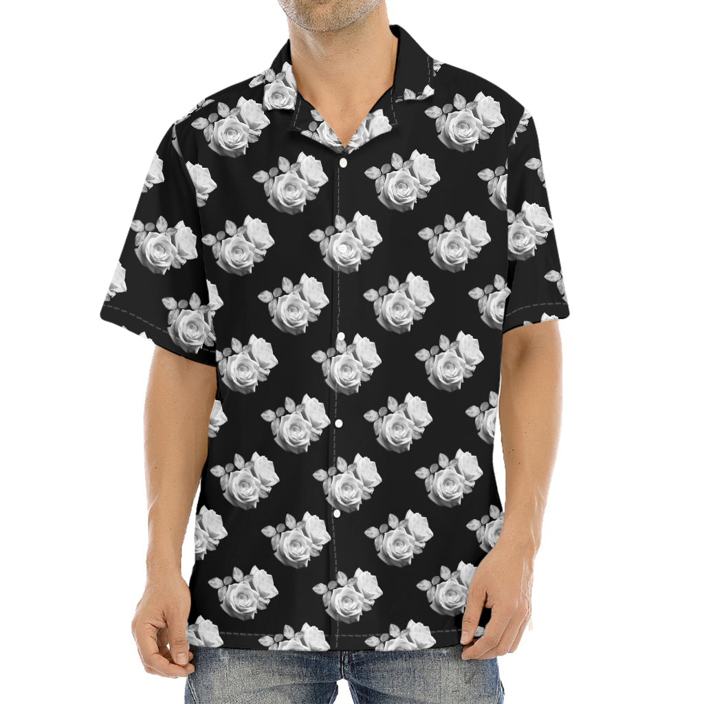 Monochrome Rose Pattern Print Aloha Shirt