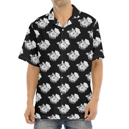 Monochrome Rose Pattern Print Aloha Shirt