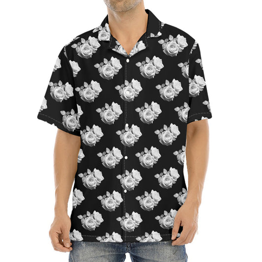 Monochrome Rose Pattern Print Aloha Shirt