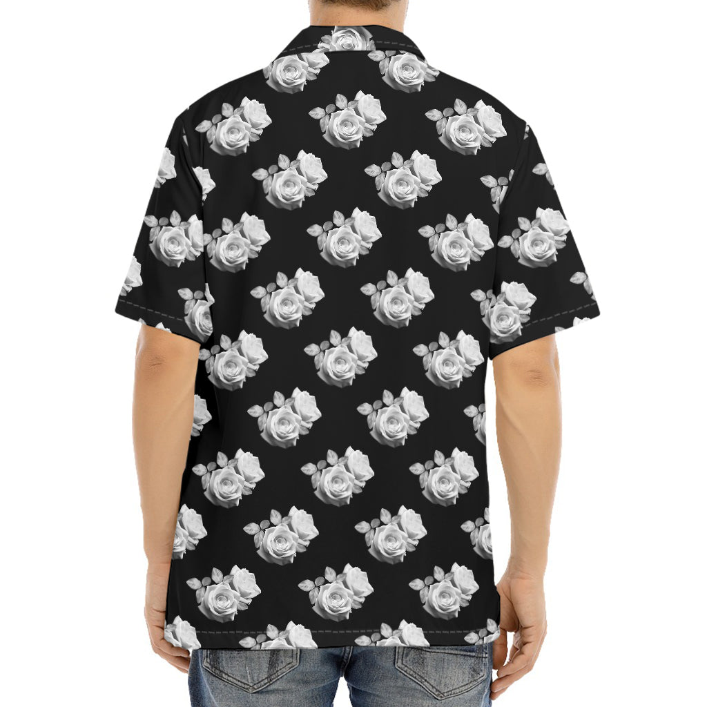 Monochrome Rose Pattern Print Aloha Shirt