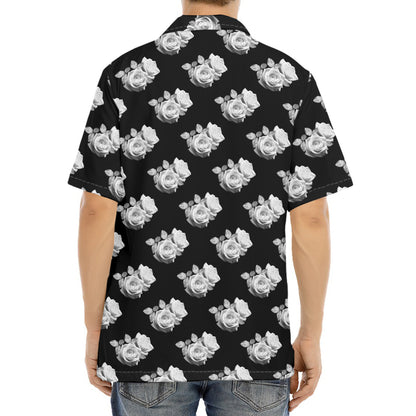 Monochrome Rose Pattern Print Aloha Shirt