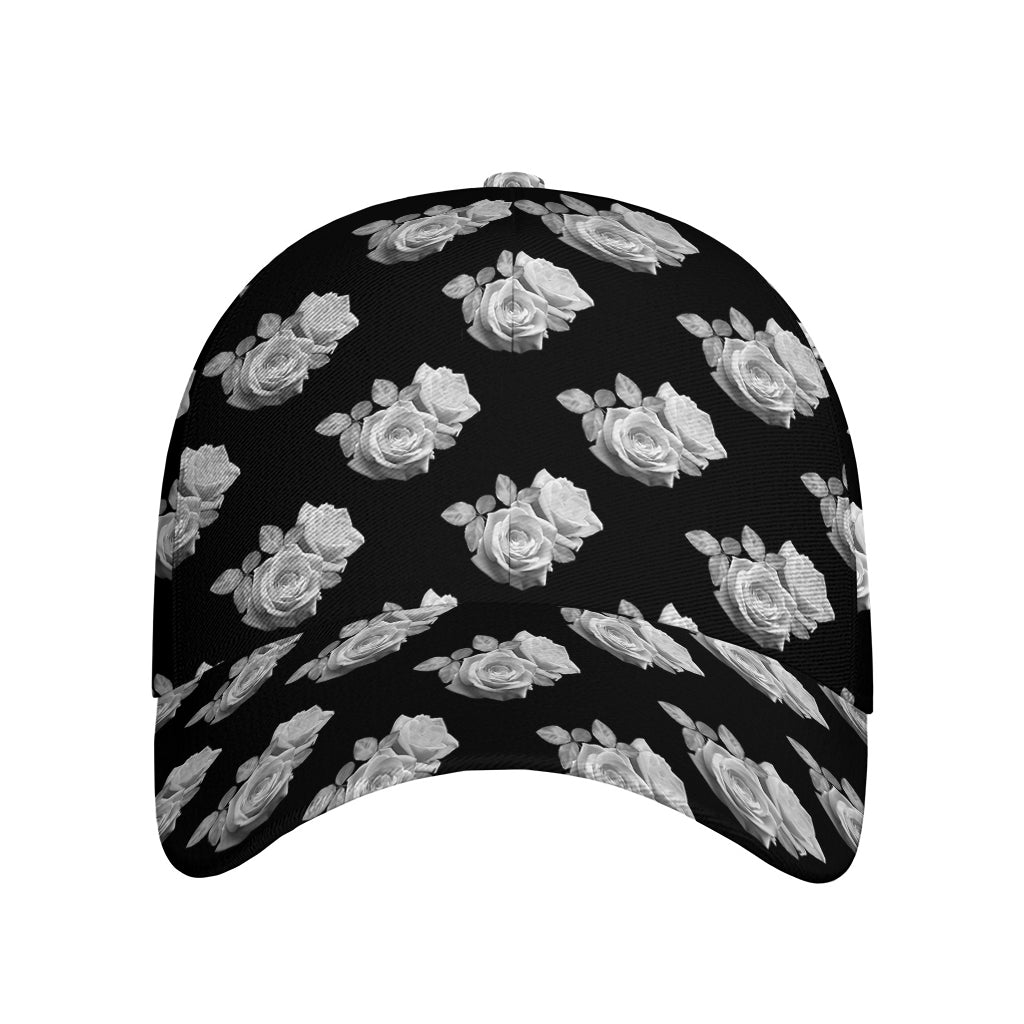 Monochrome Rose Pattern Print Baseball Cap