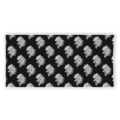 Monochrome Rose Pattern Print Beach Towel