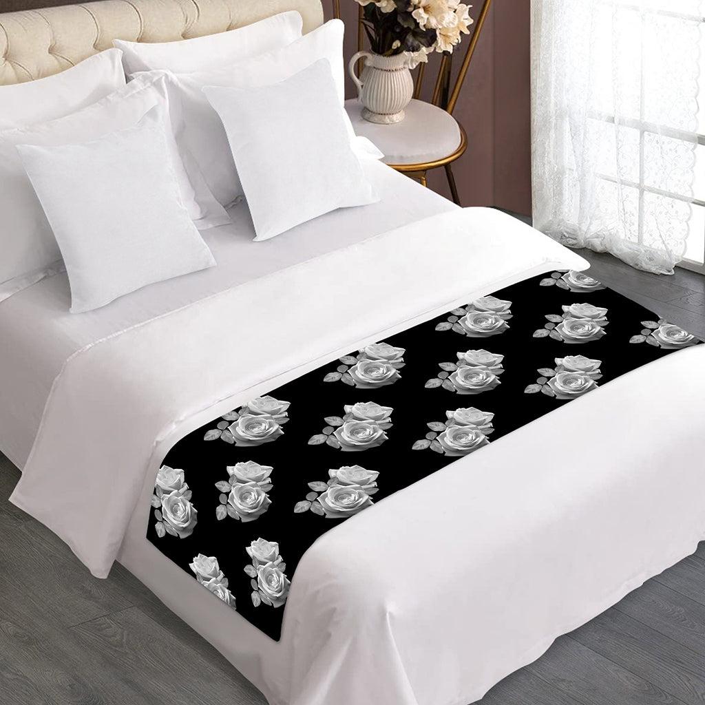 Monochrome Rose Pattern Print Bed Runner